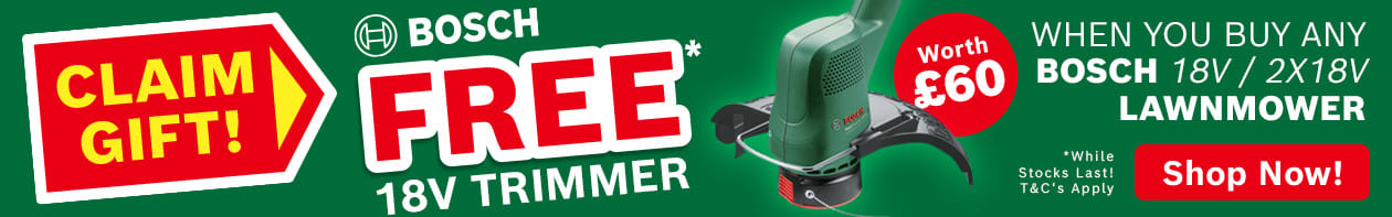 Free Bosch Grass Trimmer with any 18v Lawnmower