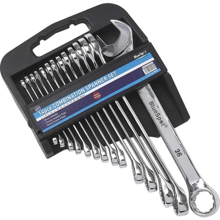 BlueSpot 25-Piece Metric Stubby Combination Wrench Set – Open & Ring Ends, Space-Saver Tool Kit