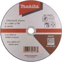 Makita Thin Inox Stainless Steel Cutting Disc 230mm 