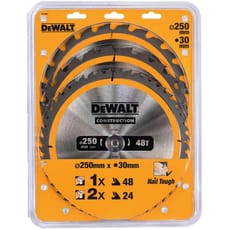 DeWalt 3 Piece 250mm Construction Circular Saw Blade Set