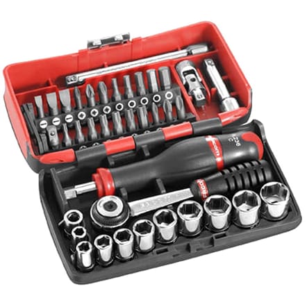 FACOM 6-Piece 1/4" Drive Socket Set - Includes Ratchet, Extensions, & 13 Sockets (3.2-14mm)