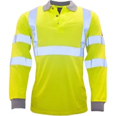 Modaflame Mens Flame Resistant Hi Vis Polo Shirt Long Sleeve