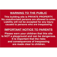 Scan Building Site Warning To Public and Parents Sign