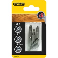 Stanley 6 Piece Phillips, Pozi and Slotted Screwdriver Bit Set
