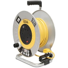 Stanley 6 Socket Open Metal Drum Cable Reel 240v and USB