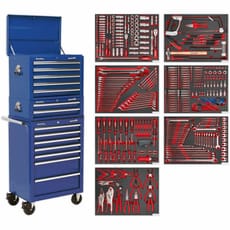 Sealey Superline Pro 14 Drawer Roller Cabinet, Mid and Top Tool Chests + 446 Piece Tool Kit