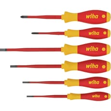Wiha Softfinish Slimfix 6 Piece VDE Insulated Slotted / Phillips Screwdriver Set