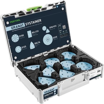 Festool SYS-STF D90/V93 GR-Set 90mm Granat Mixed Sanding Sheets & Systainer Case
