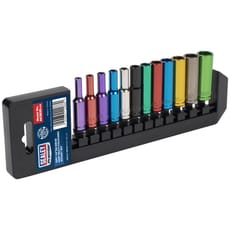 Sealey 12 Piece 1/4" Drive Coloured Deep Hex WallDrive Socket Set Metric