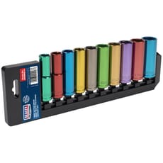 Sealey 10 Piece 1/2" Drive Coloured Deep Hex WallDrive Socket Set Metric