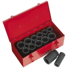 Sealey 14 Piece 3/4" Drive Deep Hexagon Impact Socket Set Metric and Imperial