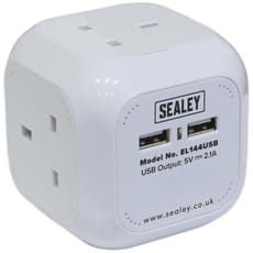 Sealey 4 Way Mains Extension Cube and USB Sockets 240v