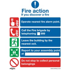Sealey Rigid Plastic Fire Action Without Lift Sign