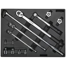 Sealey 13 Piece Ratchet, Torque Wrench, Breaker Bar and Socket Adaptor Set in Module Tray