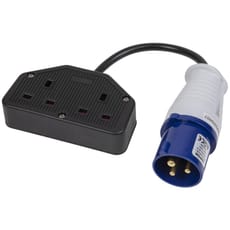 Sealey 16A/13A Trailing Twin Socket and 2P+E Blue Plug Cable Set