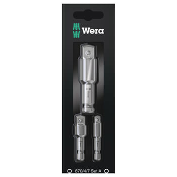 Wera 3 Piece 1/4 Hex Shank Socket Adaptor Set