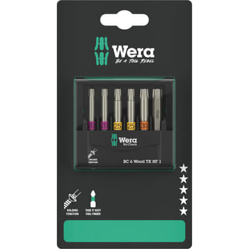 Wera 6 Piece Woodworking 50mm Screwdriver Bit Set