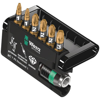 Wera 7 Piece Bit-Check Diamond Bitorsion Screwdriver Bit and Holder Set